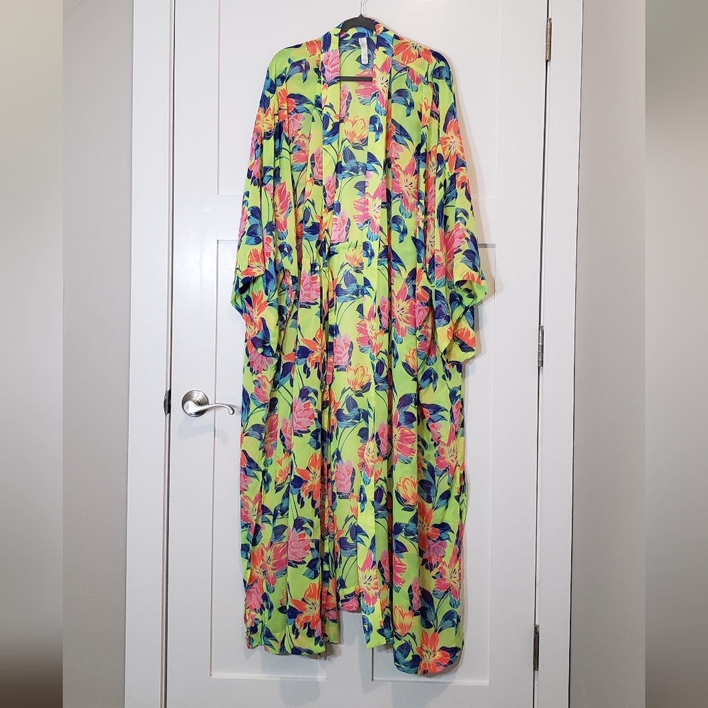 SWIM by Cacique Chiffon Kimono Duster Sheer Maxi Cover Up Beach Size 34/36 PLUS